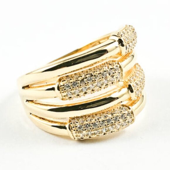 Kelis Beautiful Gold Zig Zag Cz 925 Sterling Band Ring - Picture 2 of 5